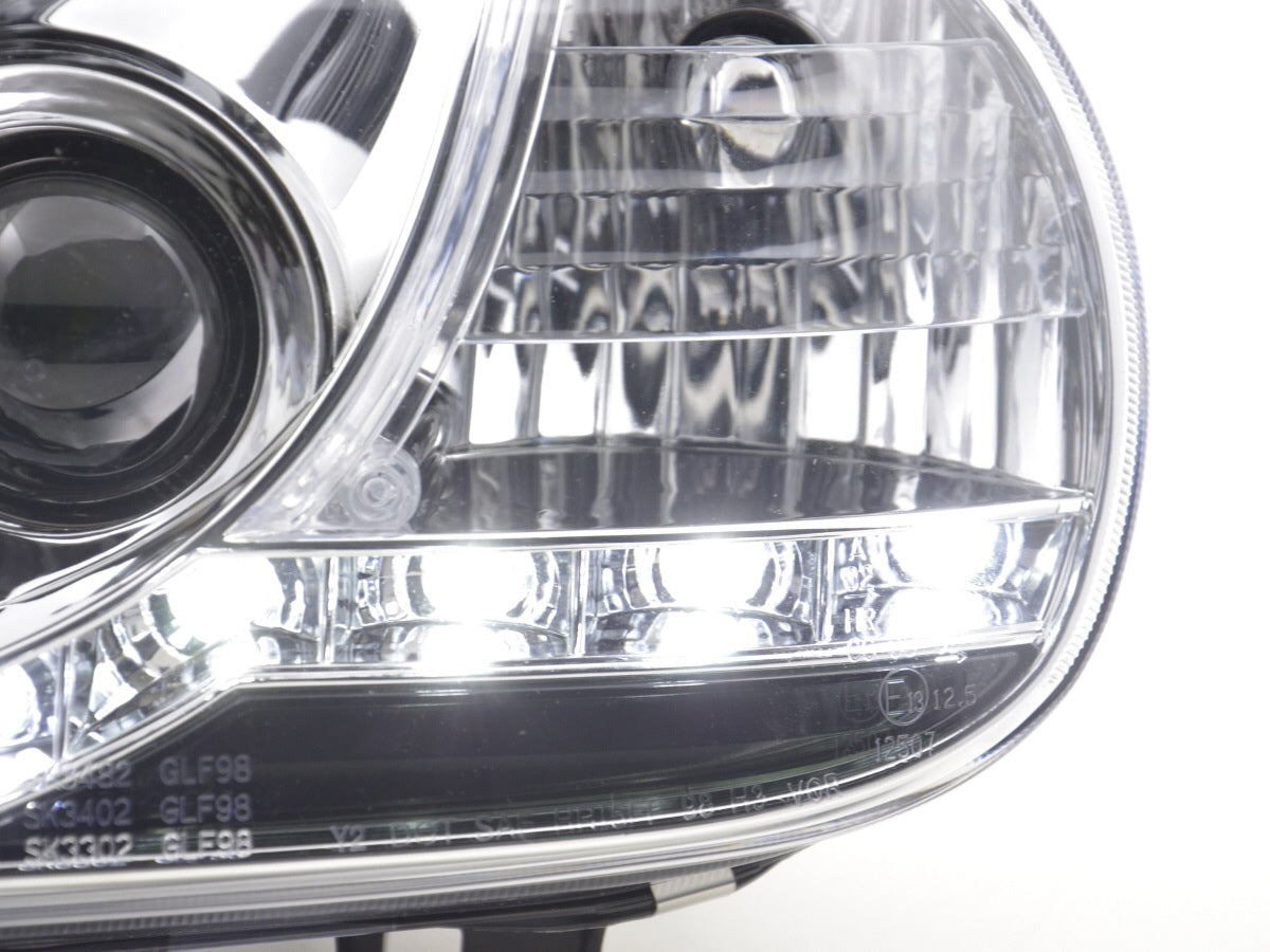 Scheinwerfer Set Daylight LED Tagfahrlicht VW Golf 4 97-03 chrom für Rechtslenker Scheinwerfer Set Daylight LED Tagfahrlicht VW Golf 4 97-03 chrom für Rechtslenker